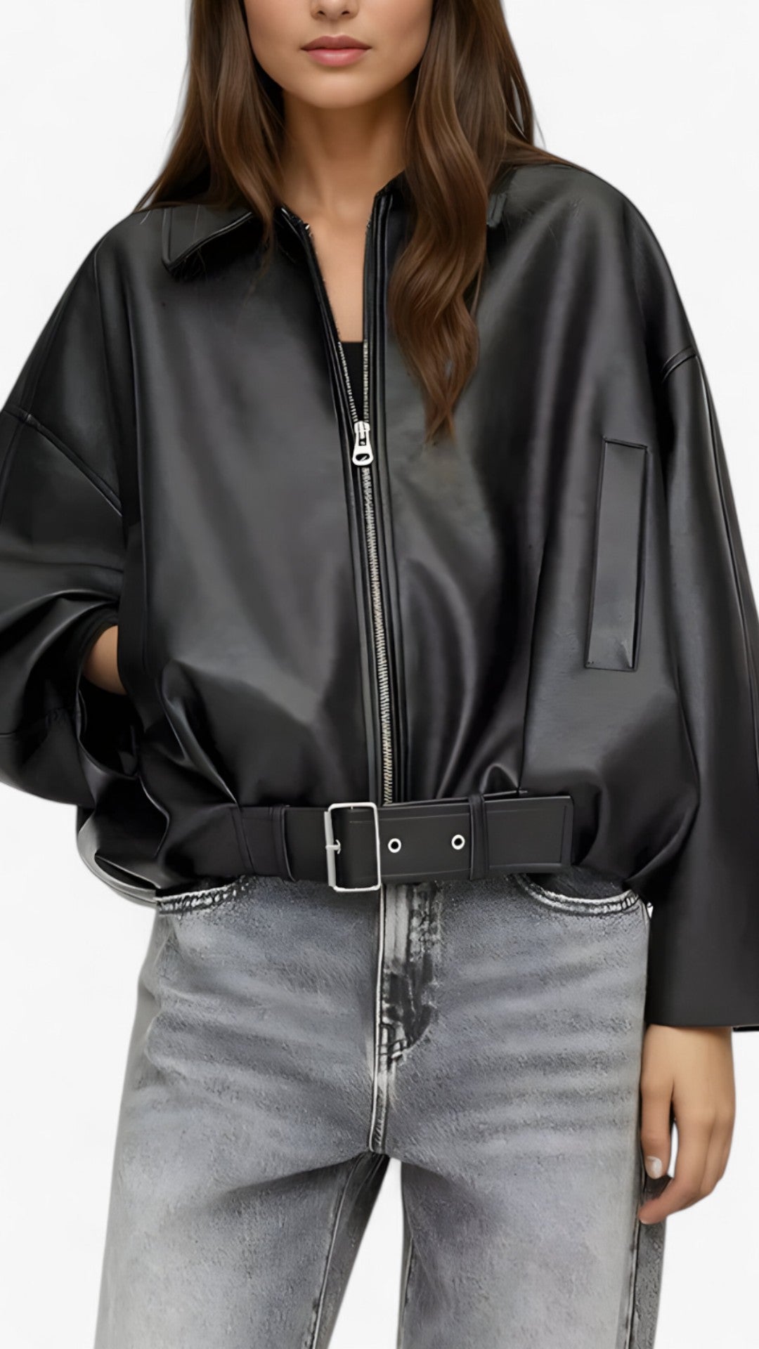 Erica | Giacca in pelle corta da studio con cintura - - black jacket brown jacket jacket - Concept Palermo