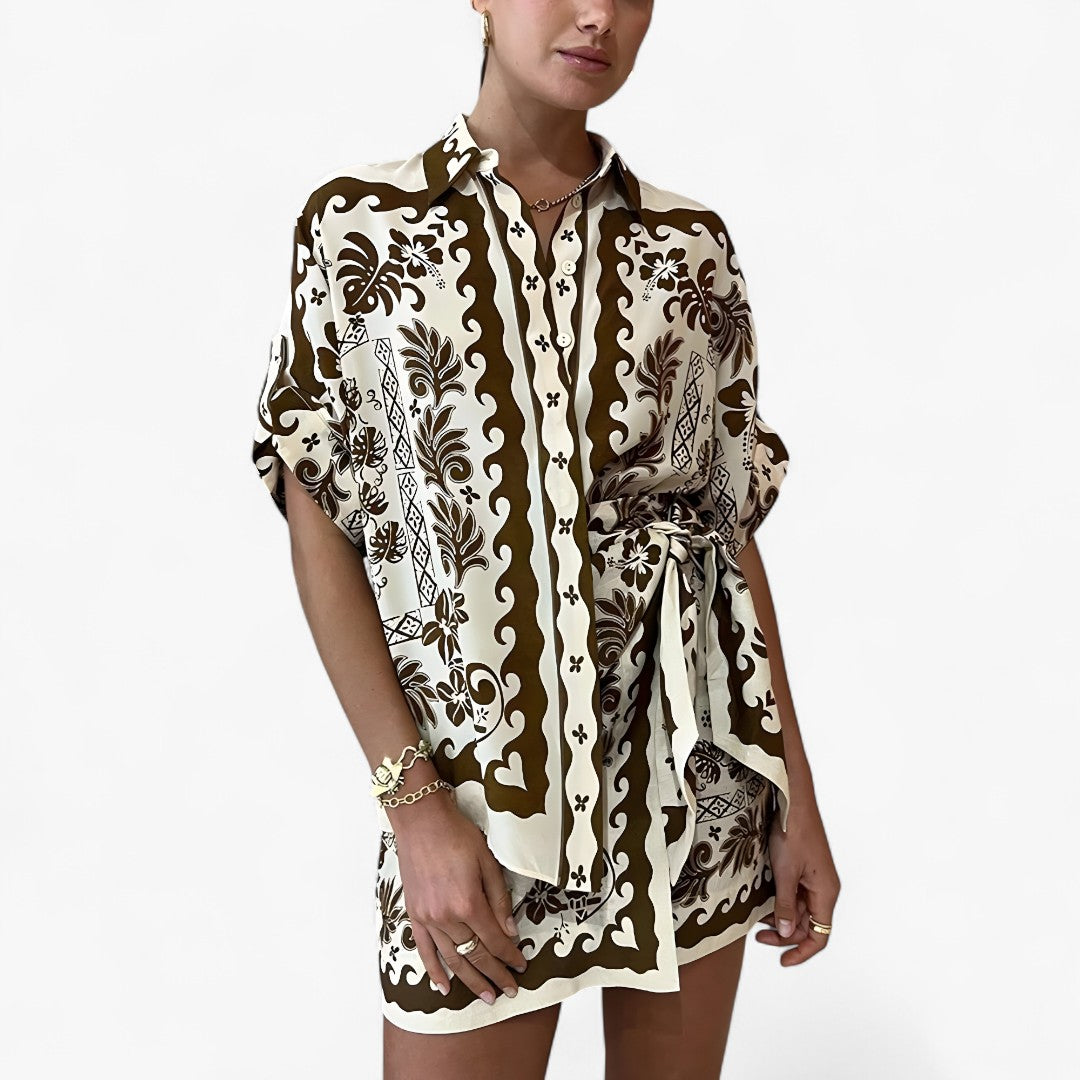 Luna | Abito camicia stampato in stile boho con eleganza naturale - - Complete Outfit DRESS - Concept Palermo