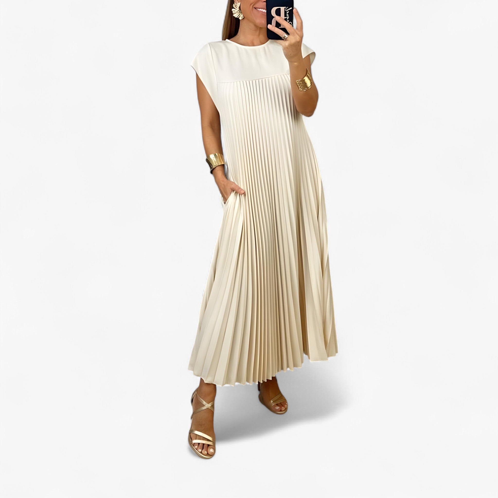 Aduana | Vestito Senza Maniche con Pieghe Eleganti - Beige - - Concept Palermo