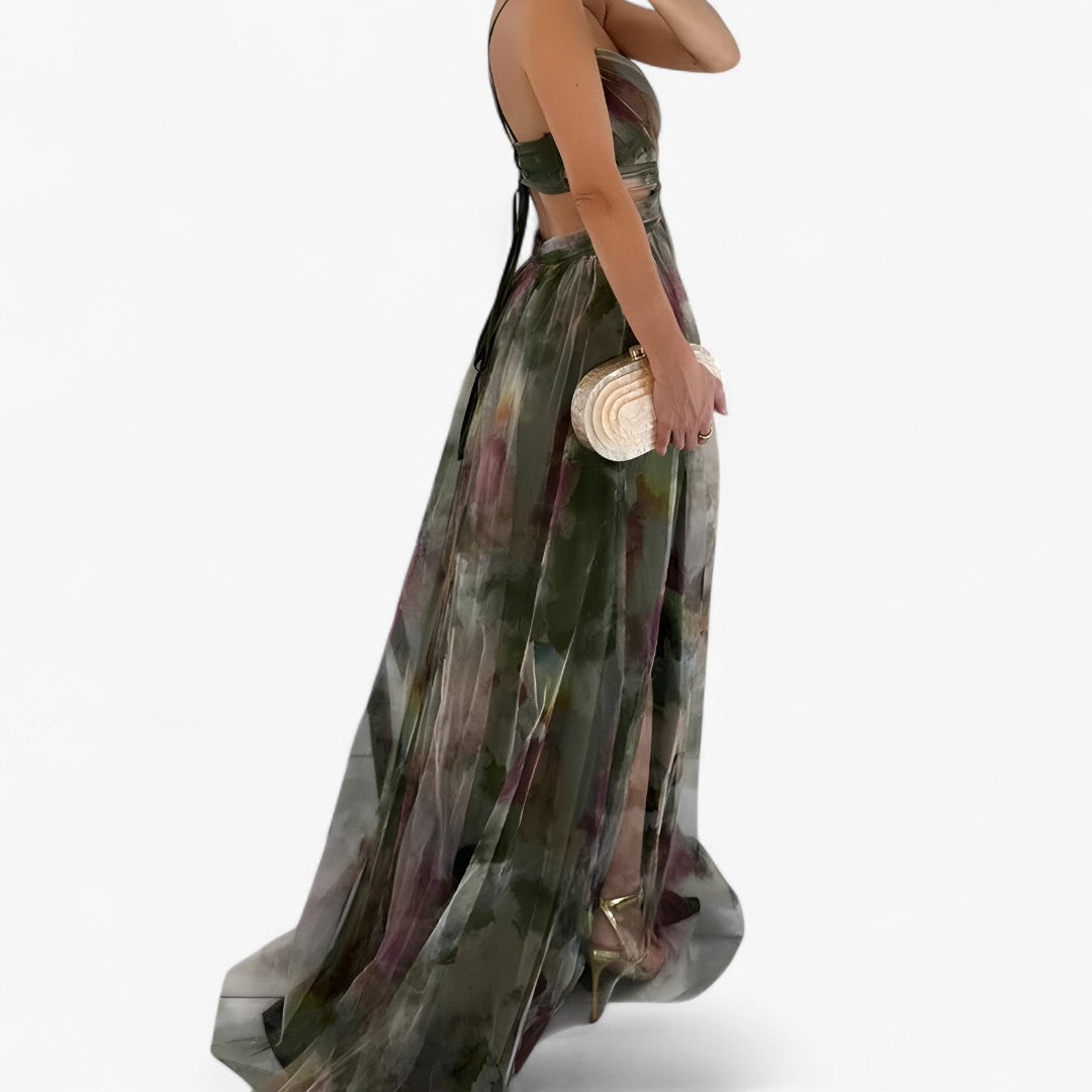 Lucia | Abito lungo fluido color pastello con effetto acquerello - - - Concept Palermo