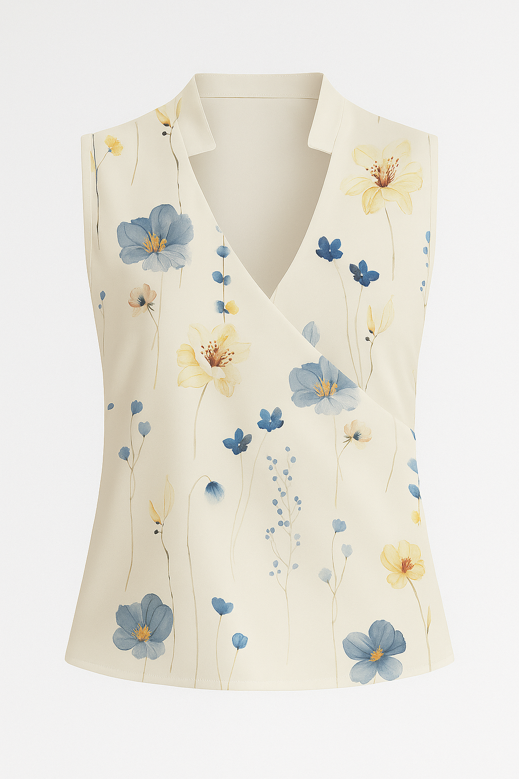 Elena | Blusa senza maniche con scollo a V e colletto alto - Fiore 2 - fashion Frauen Oberteil - Concept Palermo