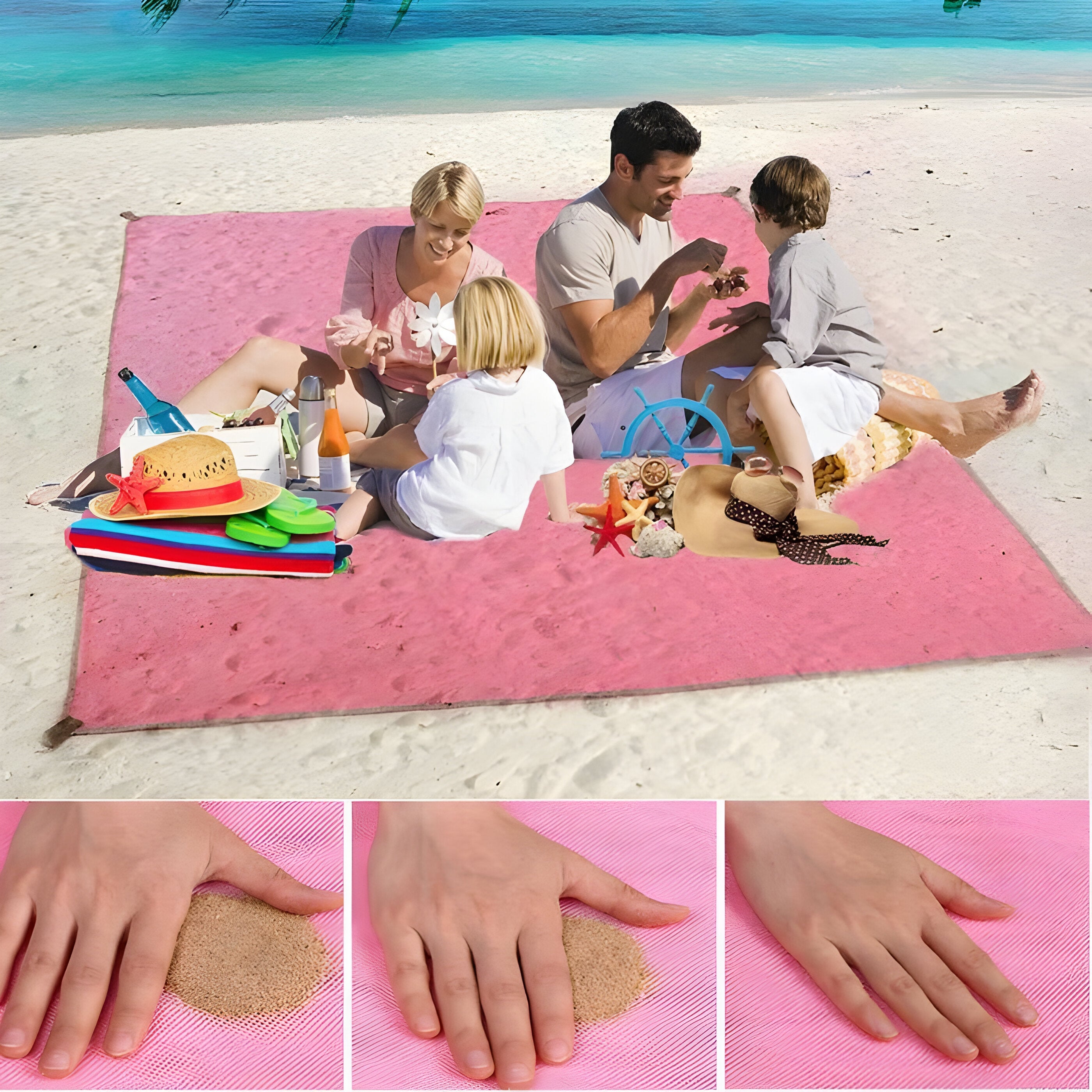 BeaMat - Tappetino da spiaggia anti-sabbia - Rosa 200x200CM - mat outdoor mat Sand-free mat Summer mat - Concept Palermo