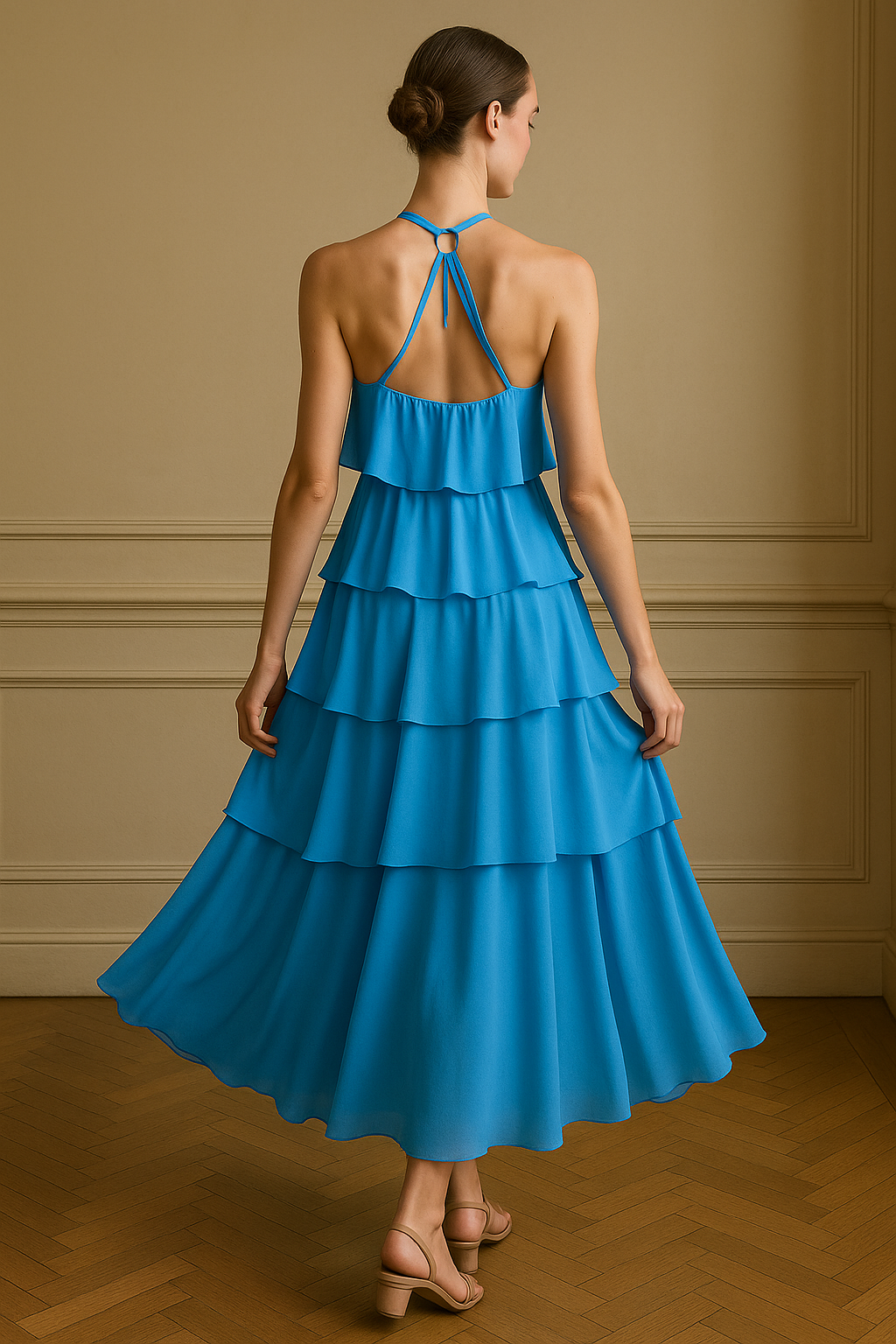 Isabeau | Vestito a collo alto a strati con fiori 3D - - casual dresses Dresses - Concept Palermo