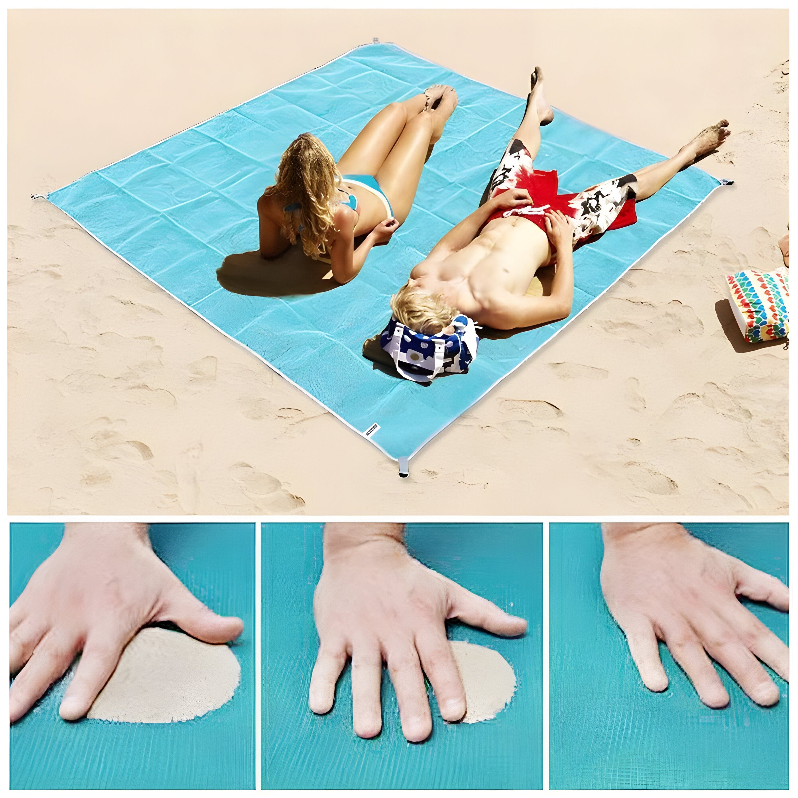 BeaMat - Tappetino da spiaggia anti-sabbia - Blu 200x200CM - mat outdoor mat Sand-free mat Summer mat - Concept Palermo