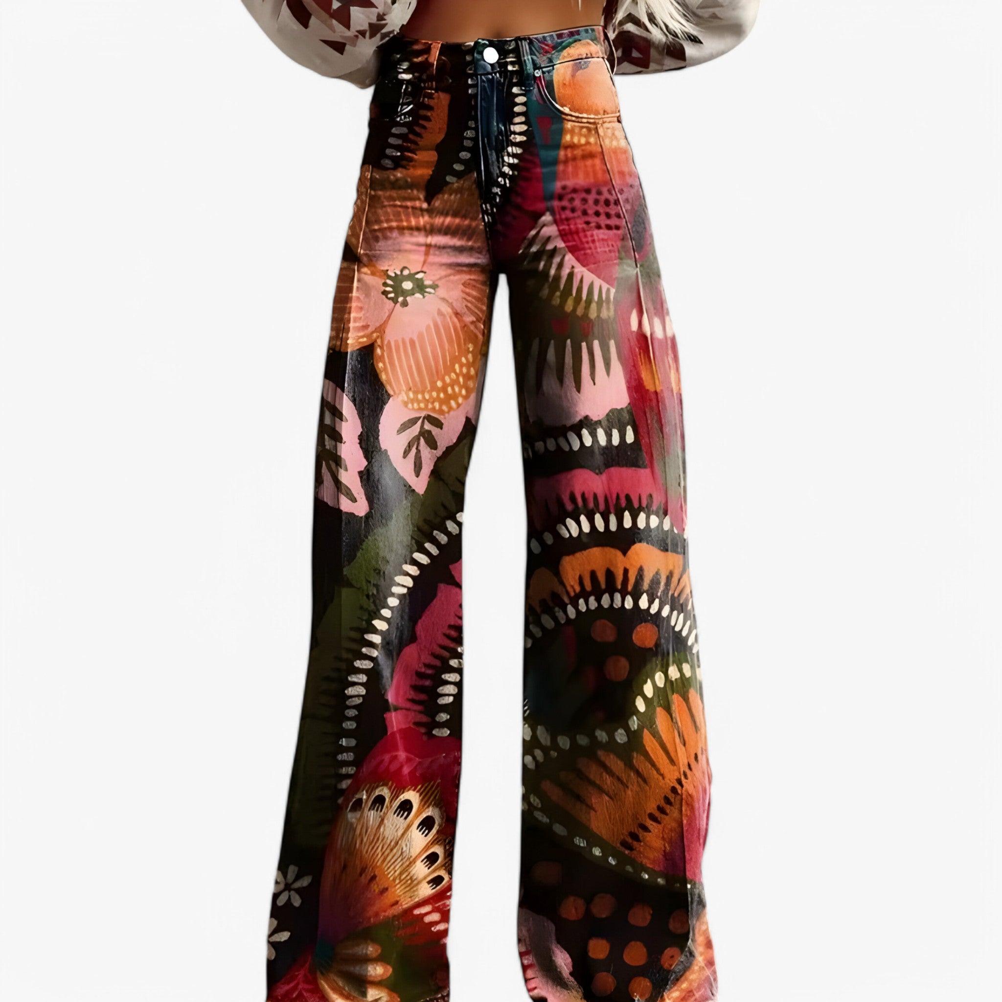Clare | Pantaloni a gamba larga - Casual e alla moda - Fiori Boho - - Concept Palermo