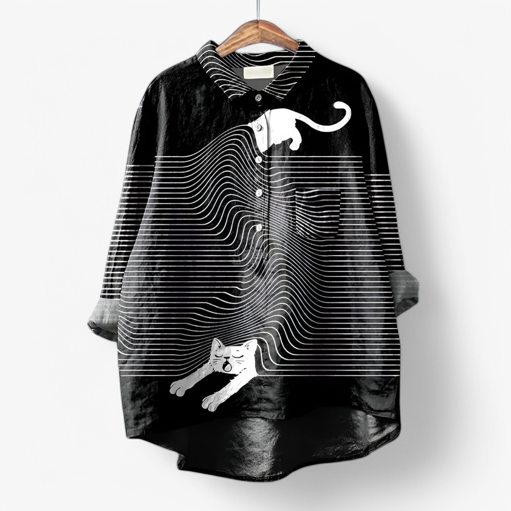 Jane | Camicia con stampa grafica - elegante e accattivante - Gatto Gatto - camicia con stampa grafica camicia donna camicia moderna look da ufficio moda donna - Concept Palermo
