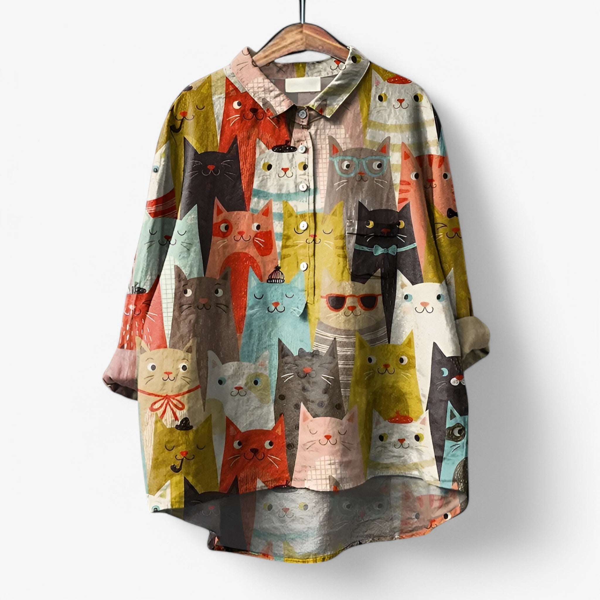 Jane | Camicia con stampa grafica - elegante e accattivante - Colori Gatto - camicia con stampa grafica camicia donna camicia moderna look da ufficio moda donna - Concept Palermo