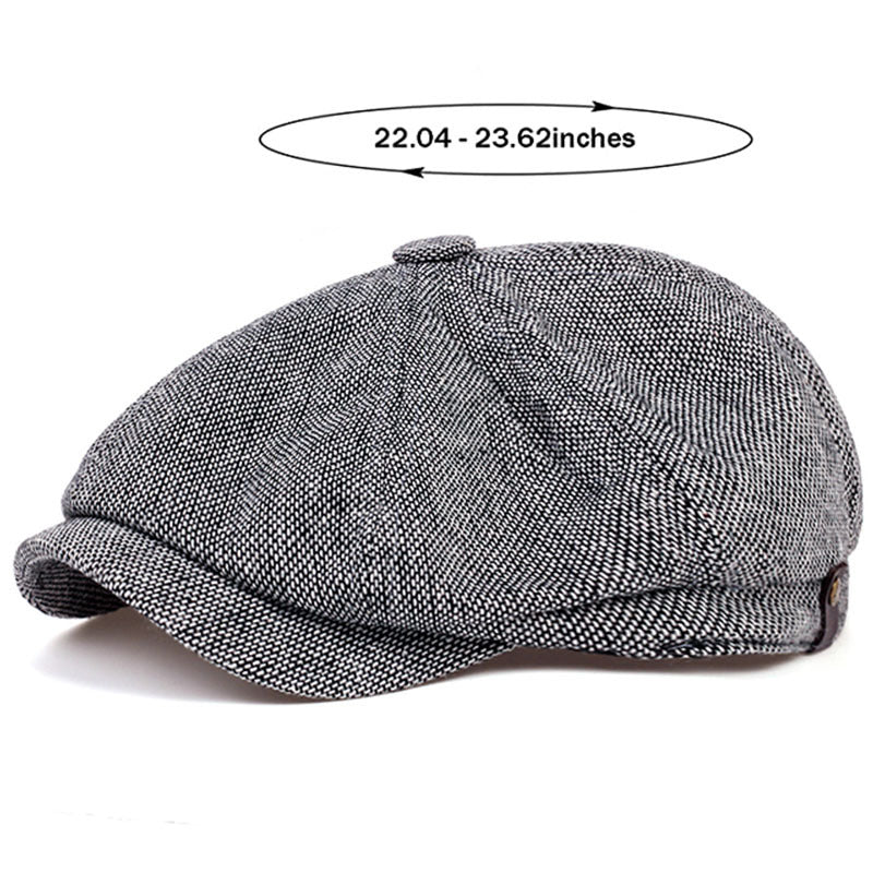 Cappellino retrò con otto pannelli in tessuto tweed a spina di pesce, berretto casual a righe - - caps hats - Concept Palermo