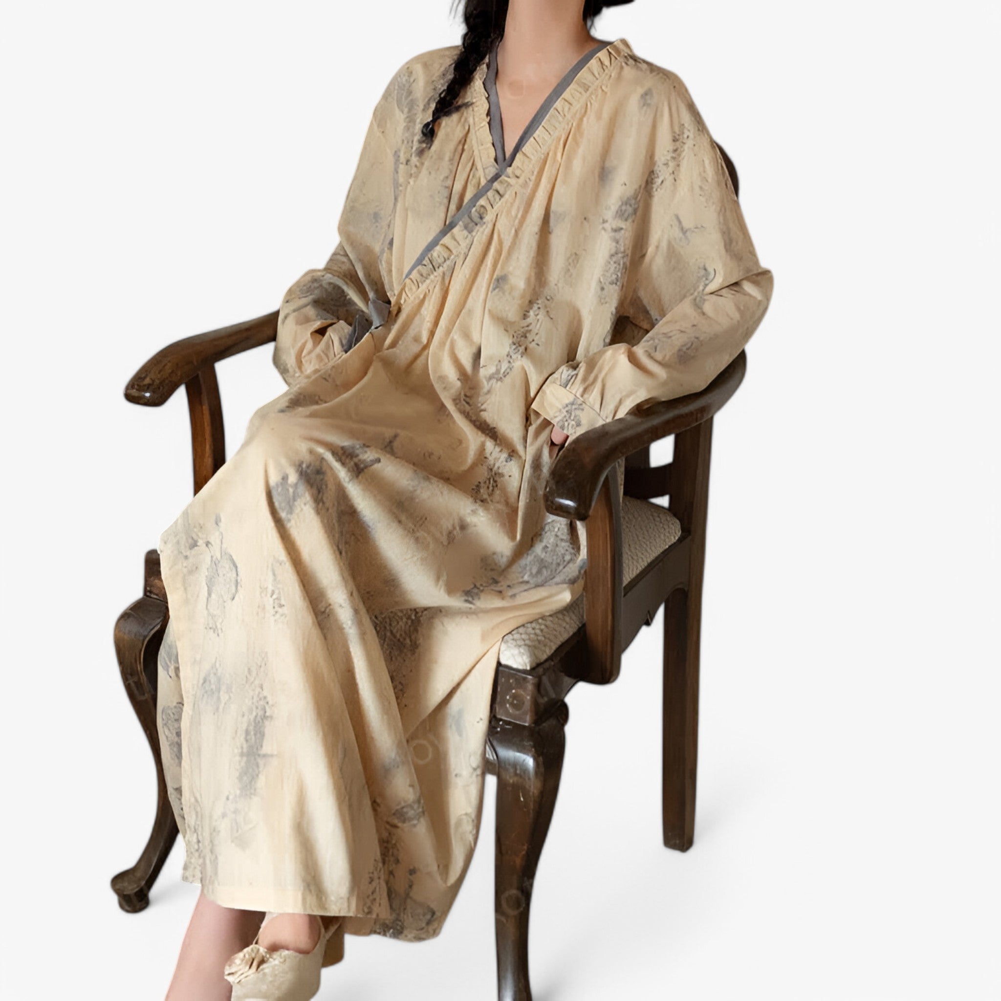 Elise | Morbida Camicia da Notte in 100% Cotone Puro - - Autumn Cotton EDM-repurchase Ink Long Sleeve Loungewear Nightdress Nightgown Nightie Pajama Set Sleepwear Spring Summer Women - Concept Palermo