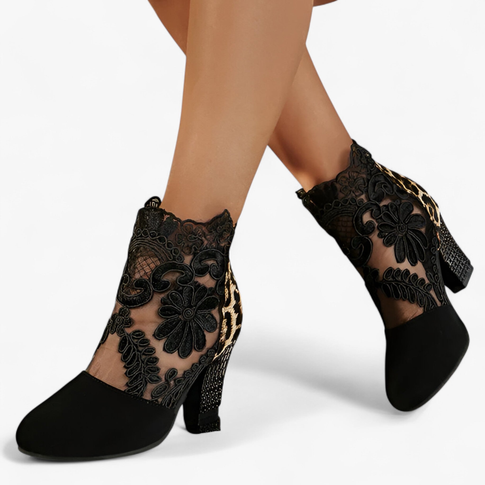 Josefine | Tacchi con rete in pizzo – Eleganza e stile delicato - Leopardo Nero - - Concept Palermo