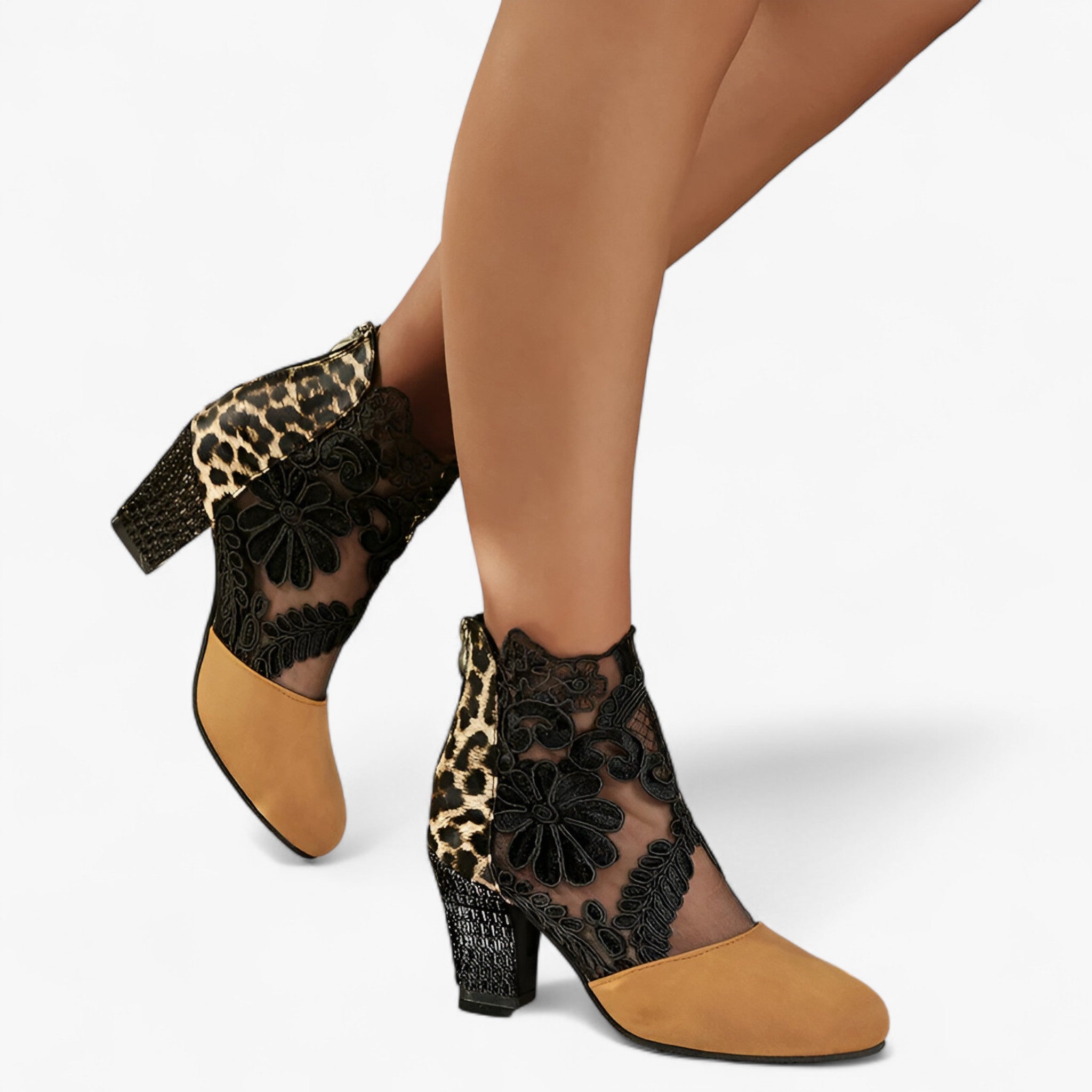 Josefine | Tacchi con rete in pizzo – Eleganza e stile delicato - Leopardo Marrone - - Concept Palermo
