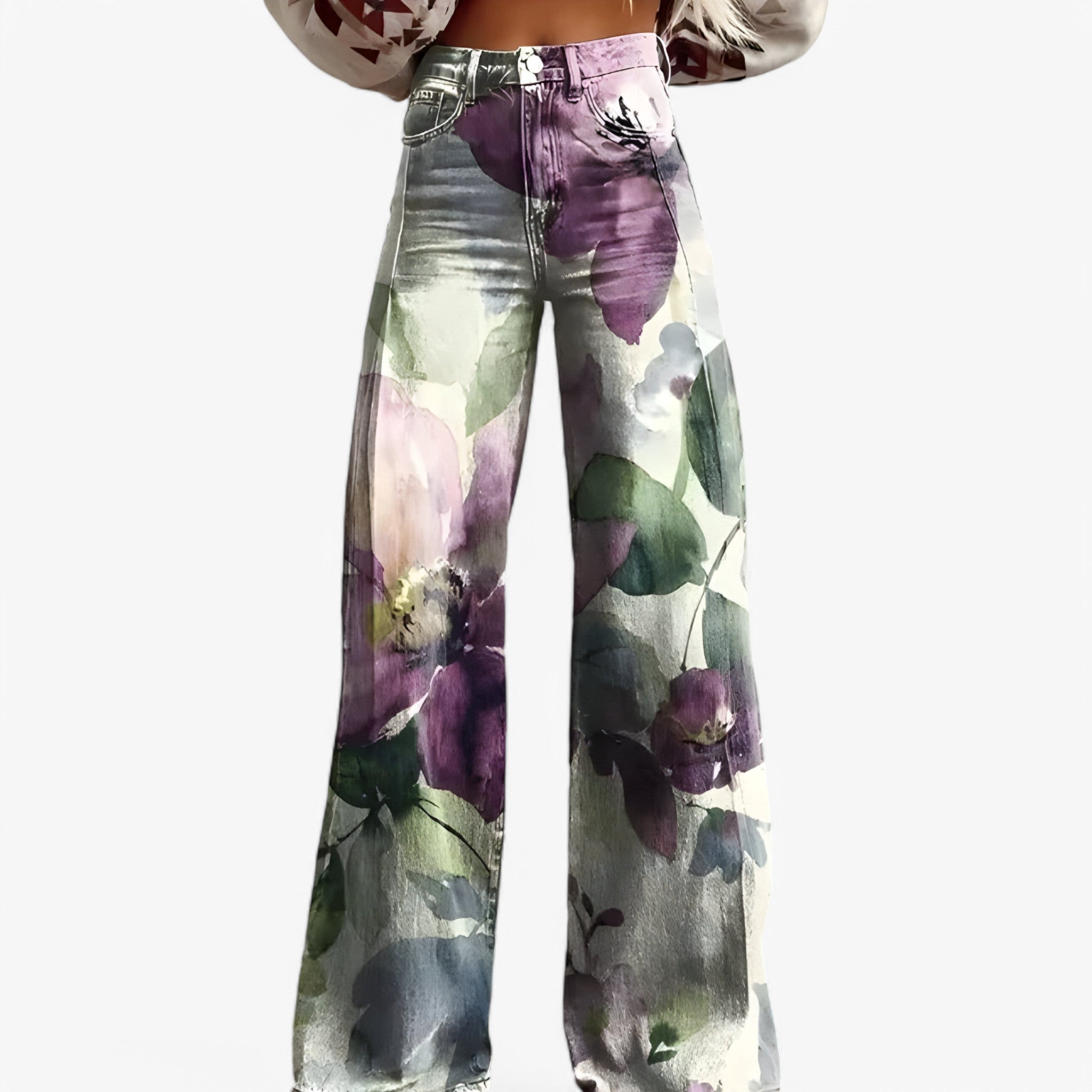 Clare | Pantaloni a gamba larga - Casual e alla moda - Fiori viola - - Concept Palermo