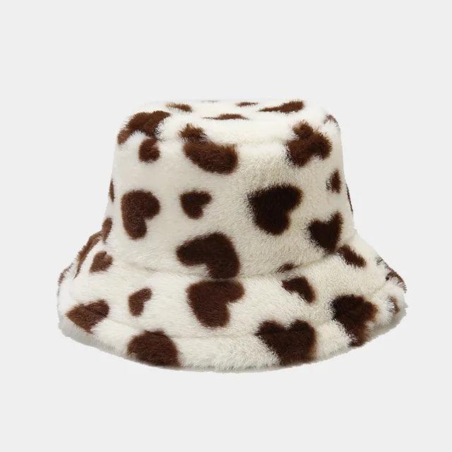 BEATRIX - Dames winter hart print imitatie bont vissershoed - Marrone 54-58cm - - Concept Palermo