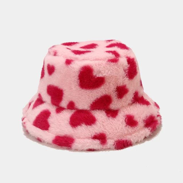 BEATRIX - Dames winter hart print imitatie bont vissershoed - Rosso 54-58cm - - Concept Palermo