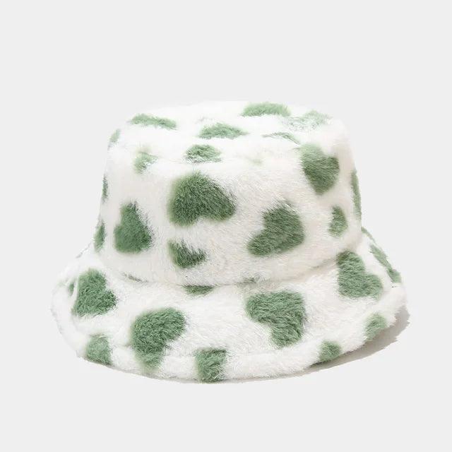 BEATRIX - Dames winter hart print imitatie bont vissershoed - Verde 54-58cm - - Concept Palermo