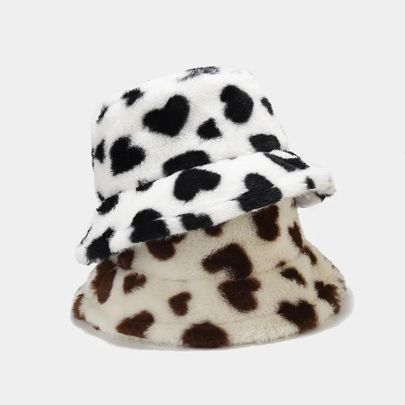 BEATRIX - Dames winter hart print imitatie bont vissershoed - - - Concept Palermo