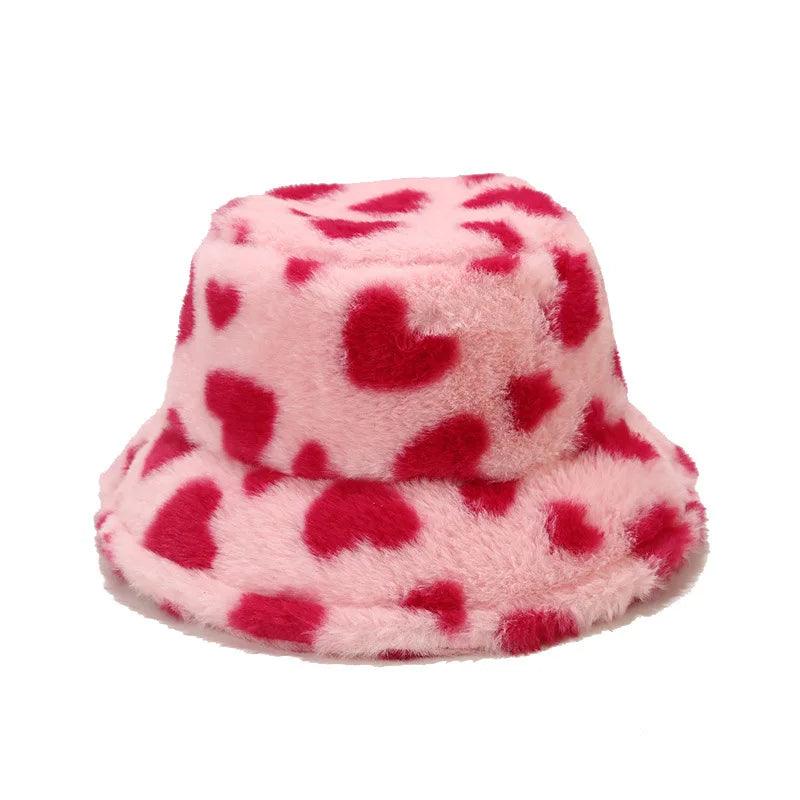 BEATRIX - Dames winter hart print imitatie bont vissershoed - - - Concept Palermo
