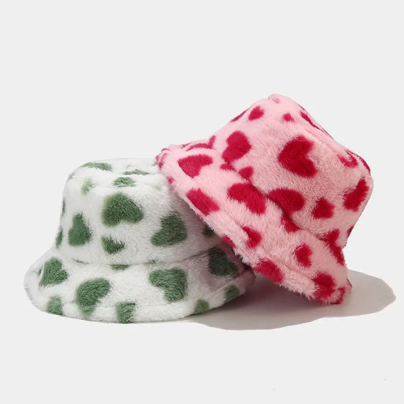 BEATRIX - Dames winter hart print imitatie bont vissershoed - - - Concept Palermo