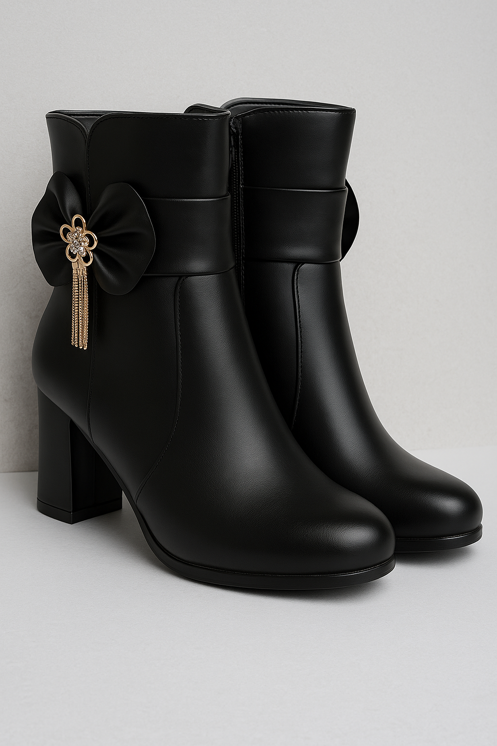Sofia | Stivaletti alla caviglia con fiocco e dettagli in cristallo - Nero - BOOTS Boots & Shoes Leather Boots - Concept Palermo