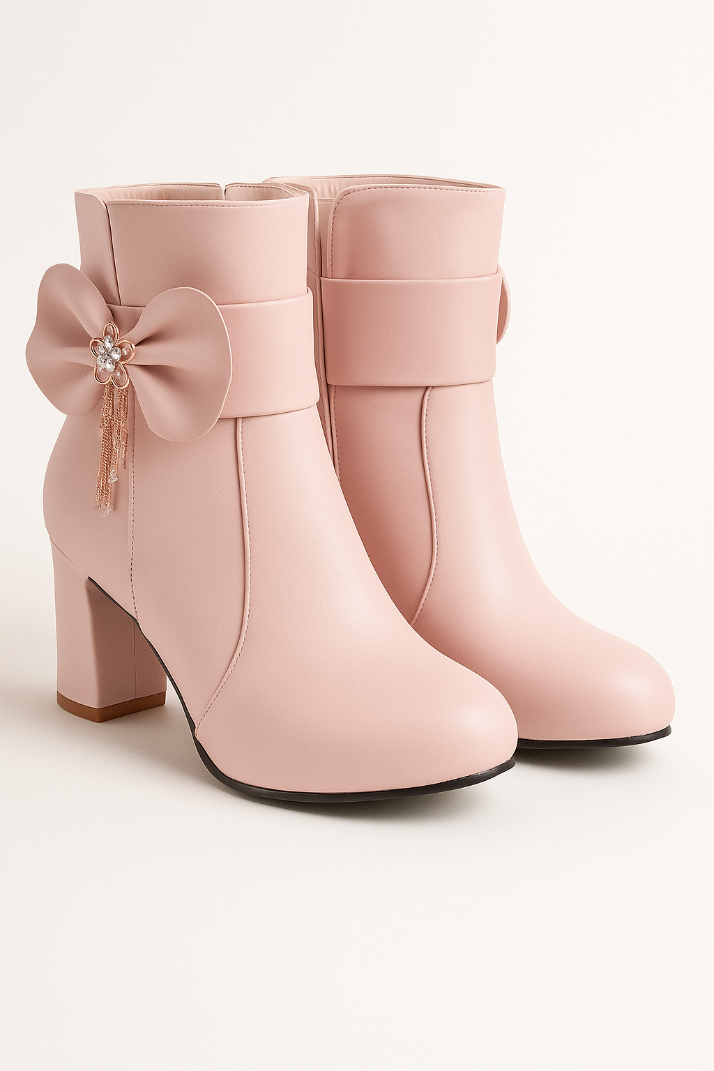 Sofia | Stivaletti alla caviglia con fiocco e dettagli in cristallo - Rosa - BOOTS Boots & Shoes Leather Boots - Concept Palermo