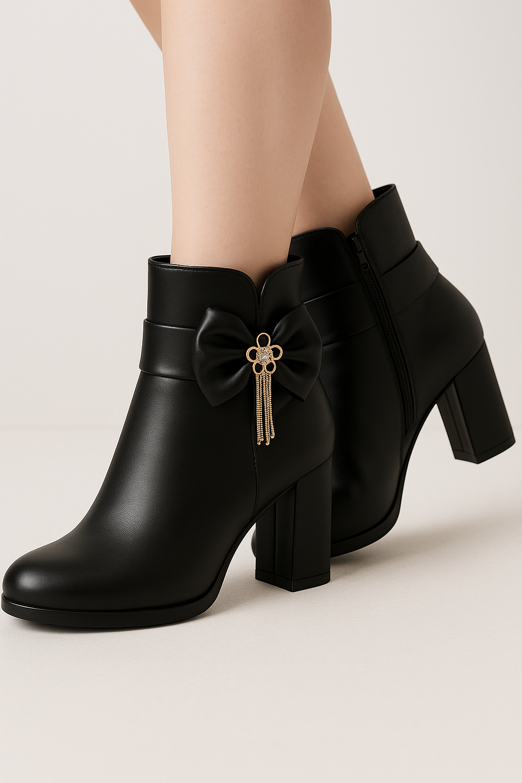 Sofia | Stivaletti alla caviglia con fiocco e dettagli in cristallo - - BOOTS Boots & Shoes Leather Boots - Concept Palermo