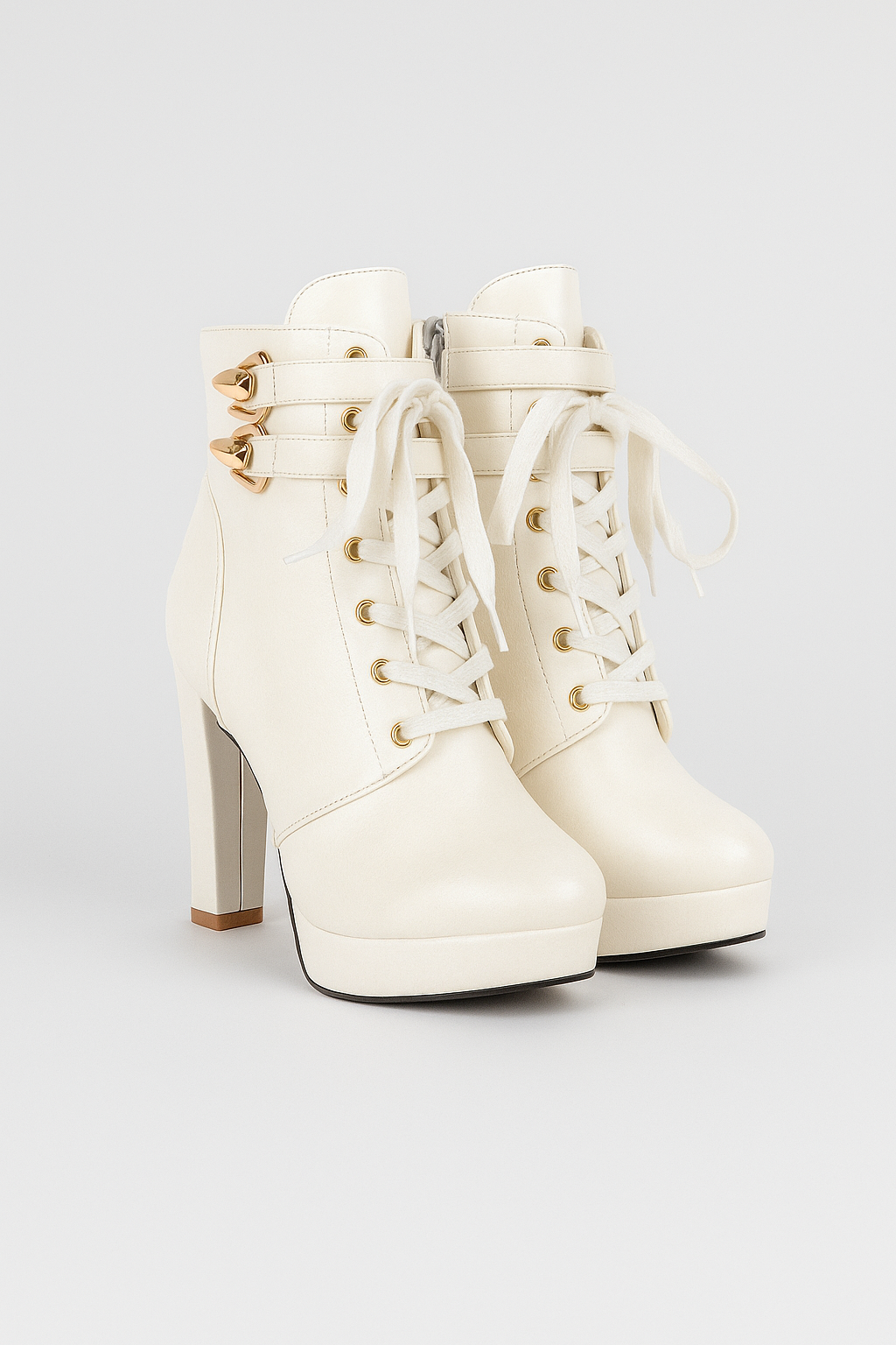 Grazia | Stivaletti alla Caviglia con Tacco Alto e Dettagli in Metallo - Bianco - BOOTS Boots & Shoes - Concept Palermo