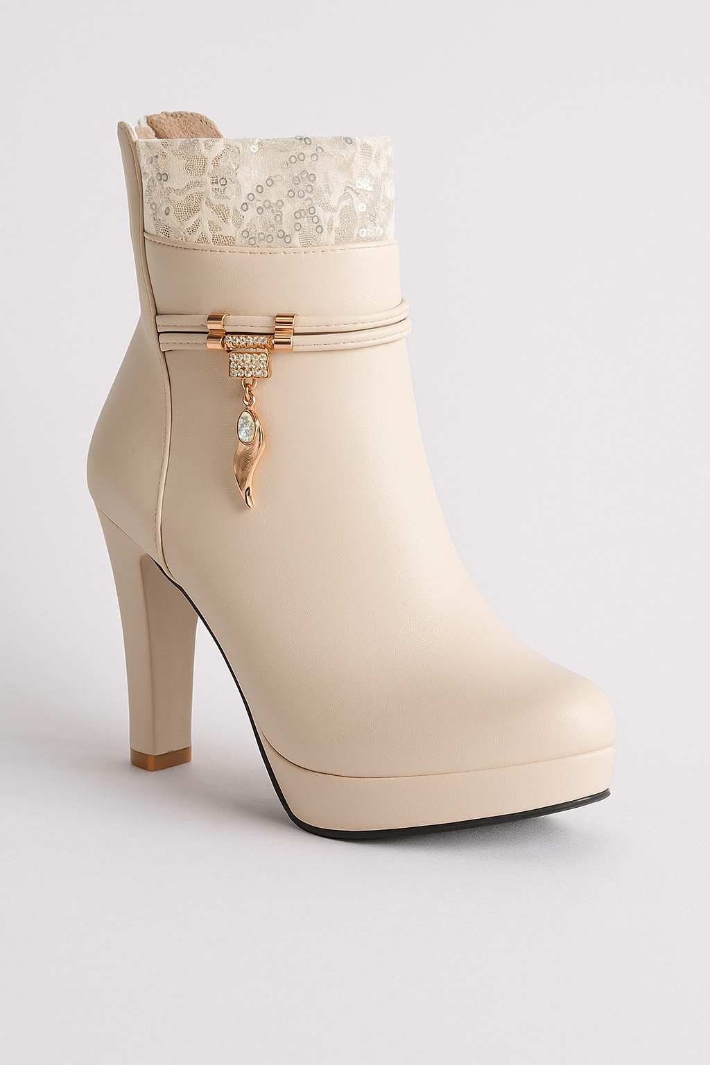 Hailey | Stivaletti con Tacco Alto e Dettagli in Lacci e Charm - Beige - BOOTS Boots & Shoes shoes shoes for women Shoes women womens shoes - Concept Palermo