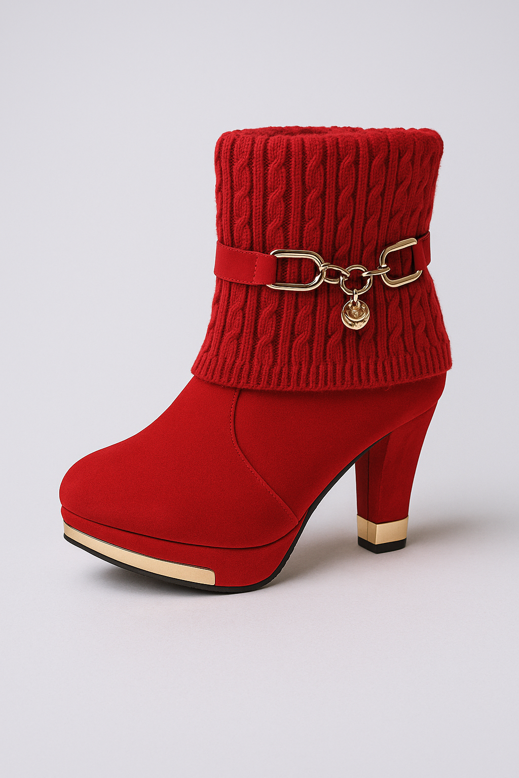 Arianna | Stivaletti con Tacco Alto, Maglia Cablé e Dettaglio a Catena - Rosso - BOOTS Boots & Shoes shoes for women shoes woman Shoes women - Concept Palermo
