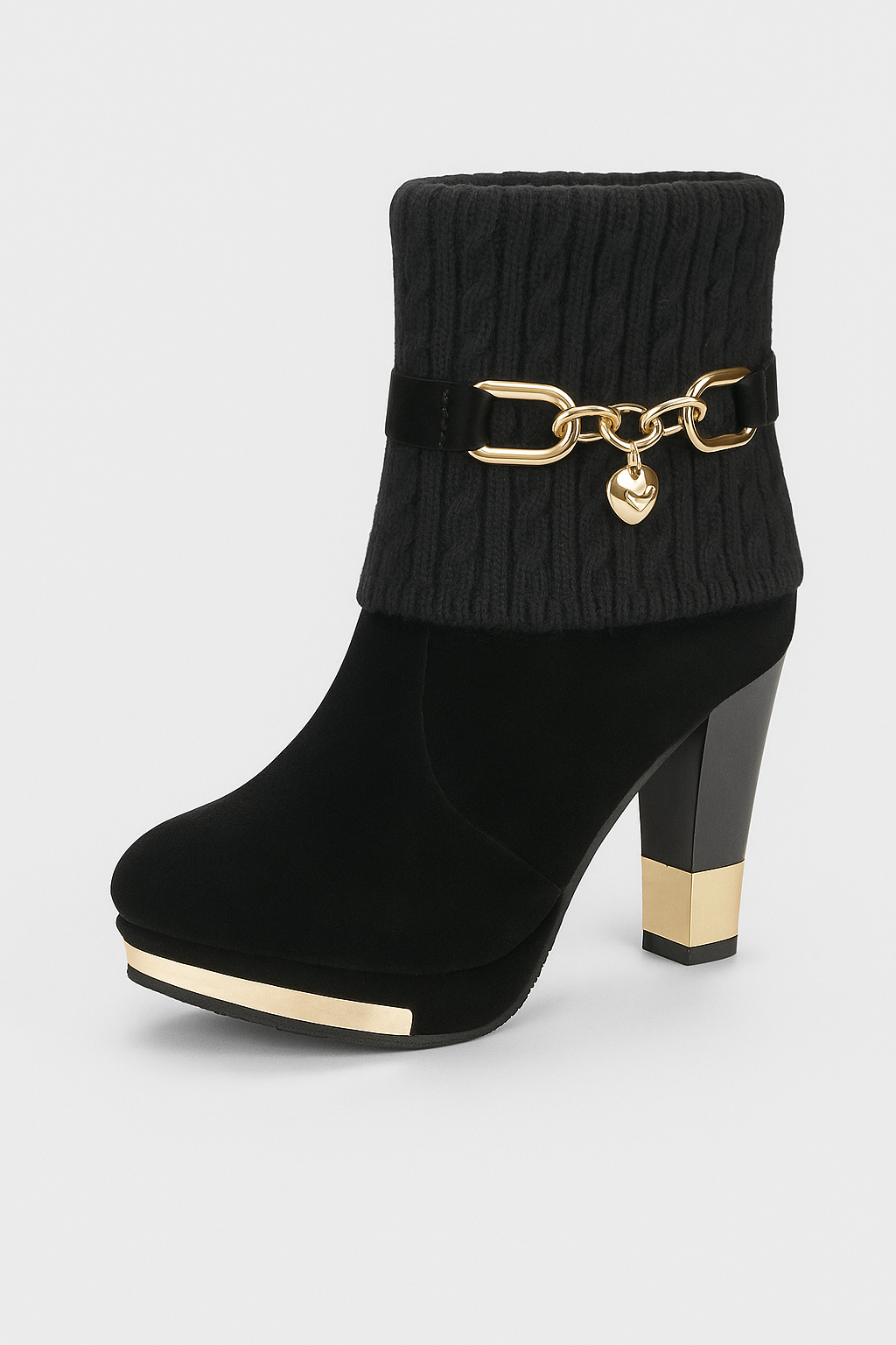 Arianna | Stivaletti con Tacco Alto, Maglia Cablé e Dettaglio a Catena - Nero - BOOTS Boots & Shoes shoes for women shoes woman Shoes women - Concept Palermo