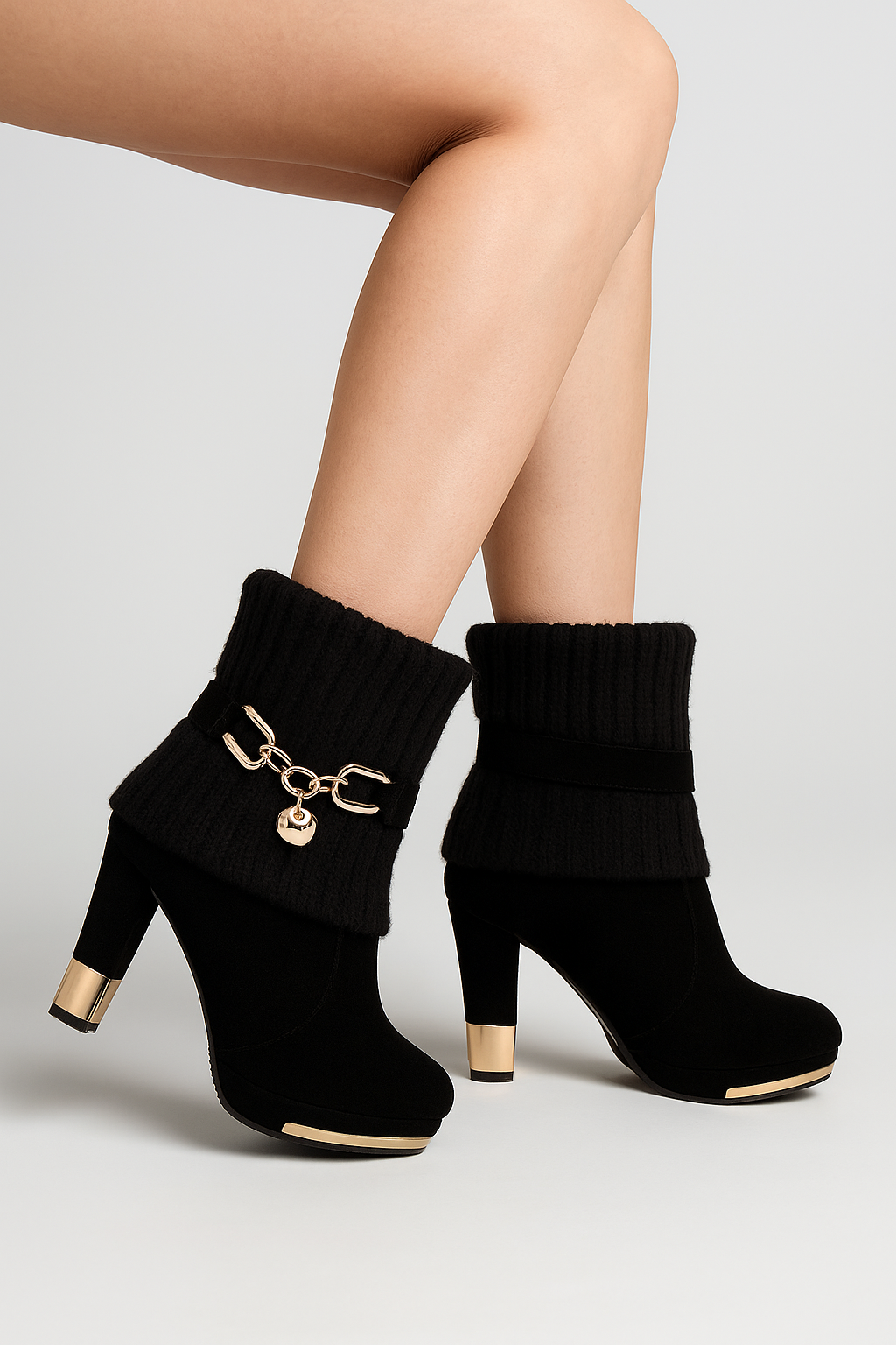 Arianna | Stivaletti con Tacco Alto, Maglia Cablé e Dettaglio a Catena - - BOOTS Boots & Shoes shoes for women shoes woman Shoes women - Concept Palermo