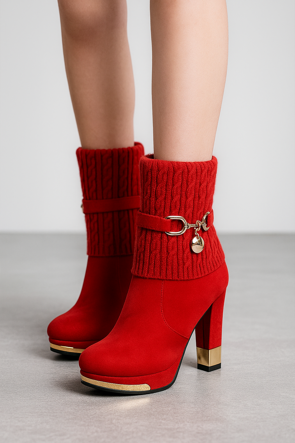 Arianna | Stivaletti con Tacco Alto, Maglia Cablé e Dettaglio a Catena - - BOOTS Boots & Shoes shoes for women shoes woman Shoes women - Concept Palermo