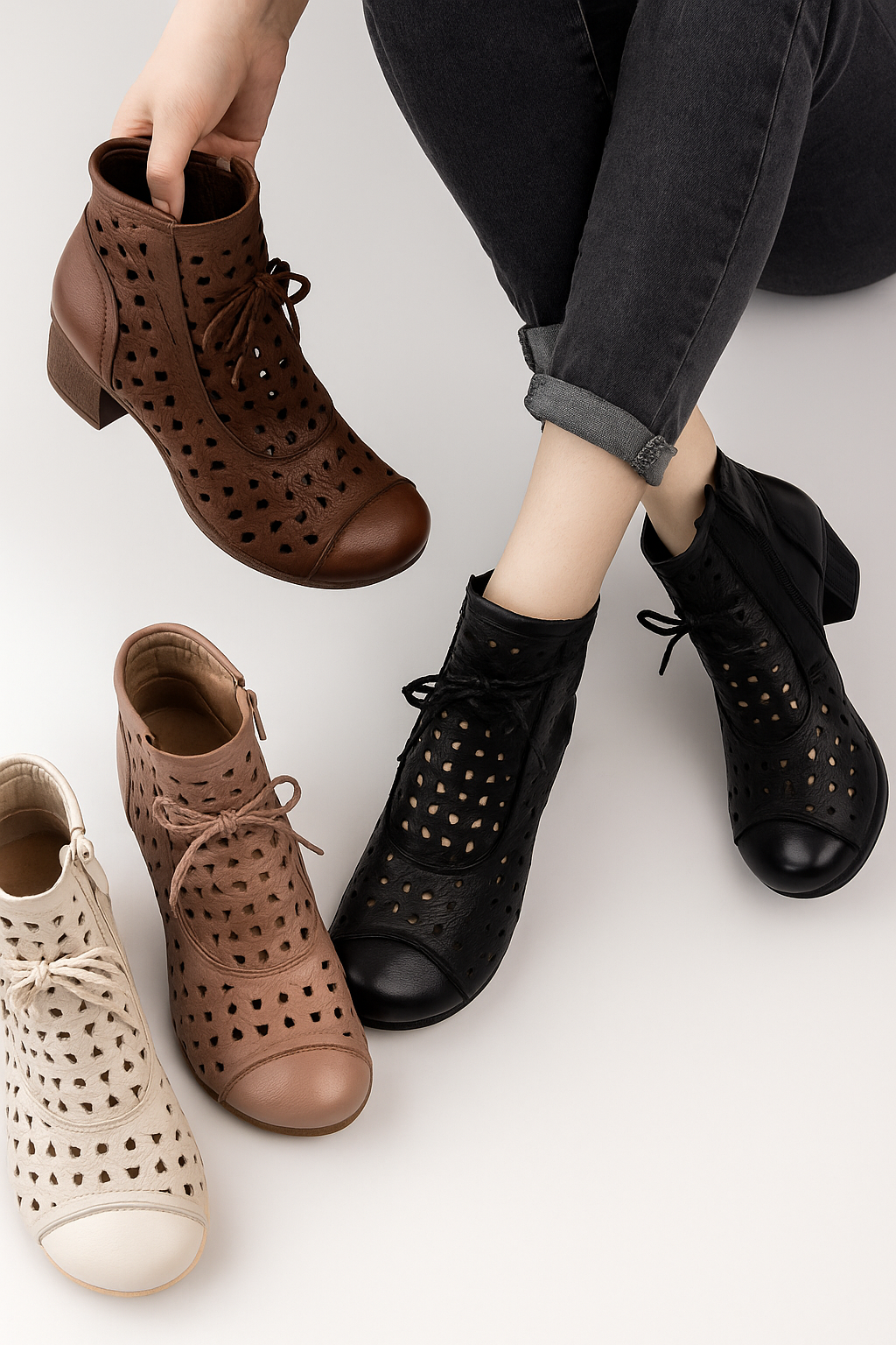 Ella | Stivaletti Estivi con Lacci e Design Traforato - - BOOTS Boots & Shoes shoes shoes for women shoes woman Shoes women - Concept Palermo