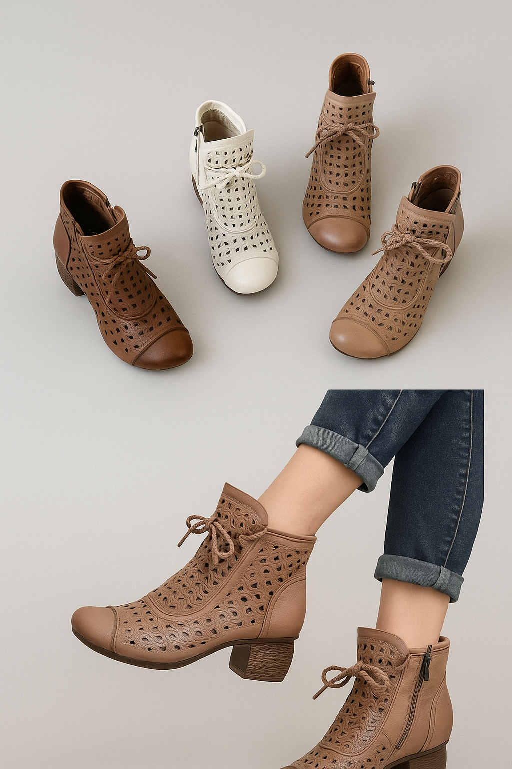 Ella | Stivaletti Estivi con Lacci e Design Traforato - - BOOTS Boots & Shoes shoes shoes for women shoes woman Shoes women - Concept Palermo