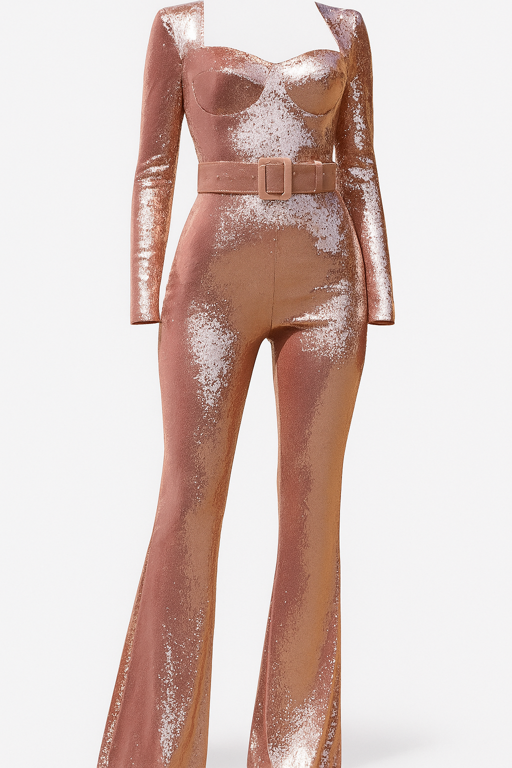 Gloria | Tuta Luminosa con Paillettes e Maniche Lunghe - Oro rosa - 12/28/2024 jumpsuit Summer/Jumpsuit - Concept Palermo