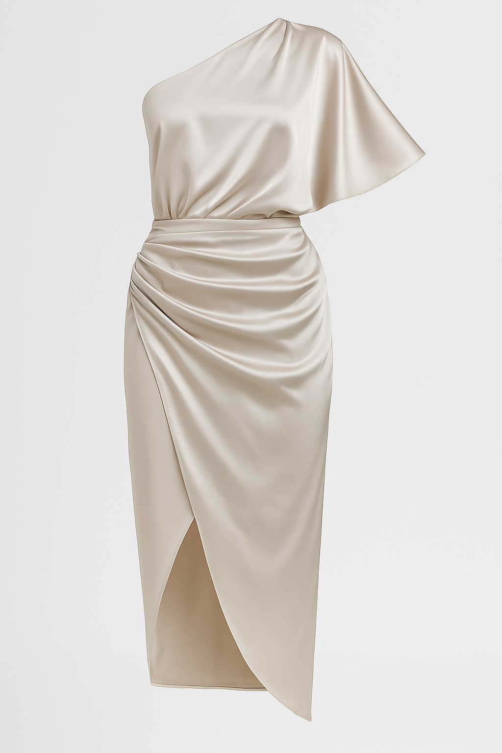 Eveline | Abito Monospalla in Raso con Spacco Elegante - Cachi - +5 elegant dresses elegant_dresses-ai GOOD OLD Summer/Dresses trendy dress women's dress - Concept Palermo