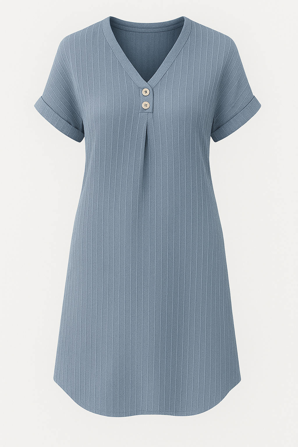 Jasmijn | Abito estivo casual in cotone a coste con bottoni decorativi - Blu - +5 GOOD OLD Summer/Dresses - Concept Palermo