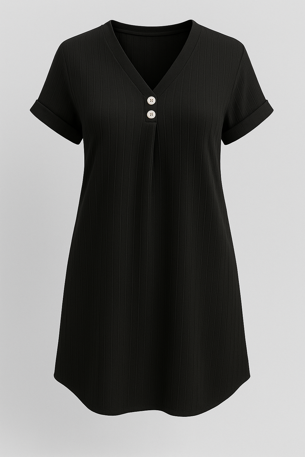 Jasmijn | Abito estivo casual in cotone a coste con bottoni decorativi - Nero - +5 GOOD OLD Summer/Dresses - Concept Palermo