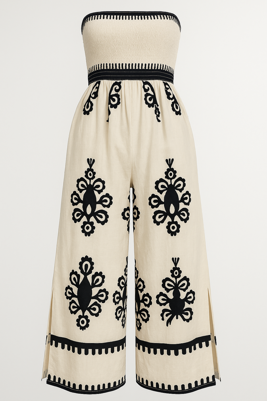 Lara | Tuta Estiva Ricamata con Fascia Elasticizzata e Spacco Laterale - Albicocca - jumpsuit jumpsuit estivo Summer/Jumpsuit - Concept Palermo