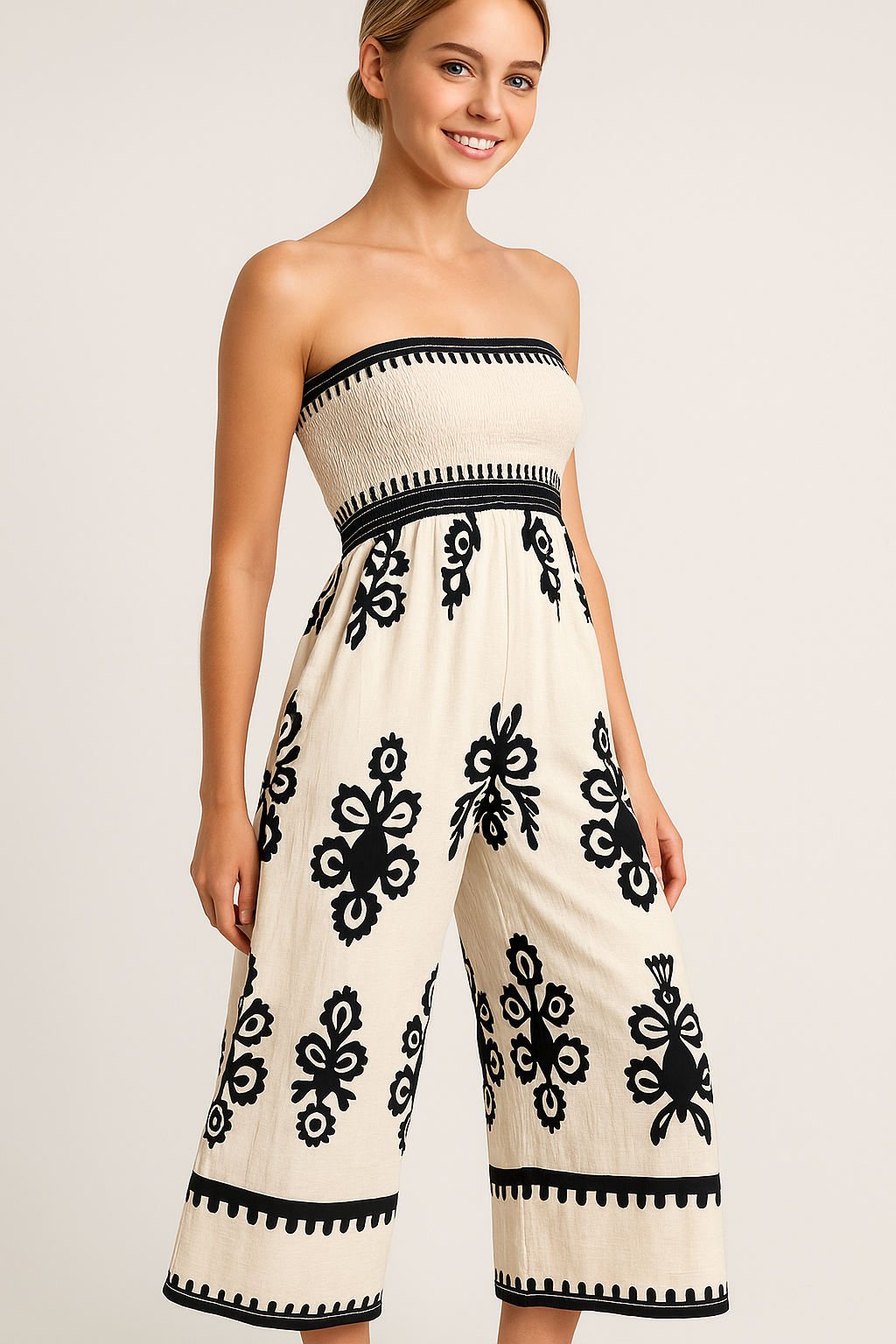 Lara | Tuta Estiva Ricamata con Fascia Elasticizzata e Spacco Laterale - - jumpsuit jumpsuit estivo Summer/Jumpsuit - Concept Palermo
