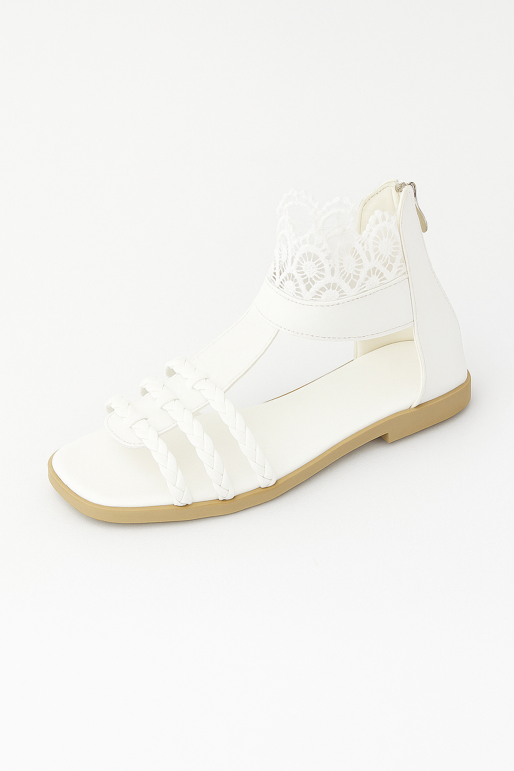Emma | Sandali Boho con Intreccio e Dettagli in Pizzo alla Caviglia - Bianco - anti-slip sandals breathable sandals casual sandals comfy sandals easy wear sandals elegant sandals fashion sandals flat sandals - Concept Palermo
