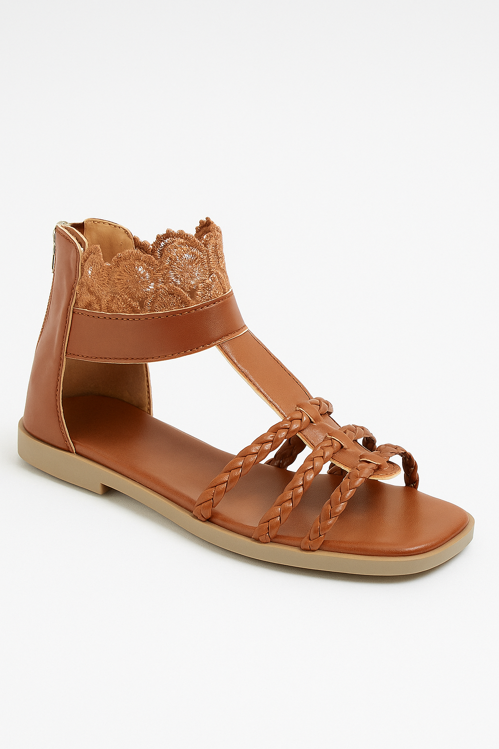 Emma | Sandali Boho con Intreccio e Dettagli in Pizzo alla Caviglia - Marrone - anti-slip sandals breathable sandals casual sandals comfy sandals easy wear sandals elegant sandals fashion sandals flat sandals - Concept Palermo