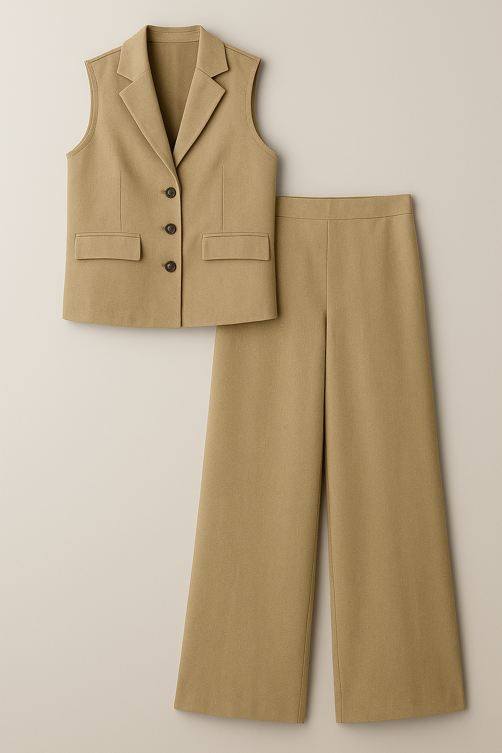 Arianna | Completo Elegante Donna con Gilet Senza Maniche e Pantaloni a Gamba Larga - Cachi - Complete Outfit dress outfit outfit set - Concept Palermo