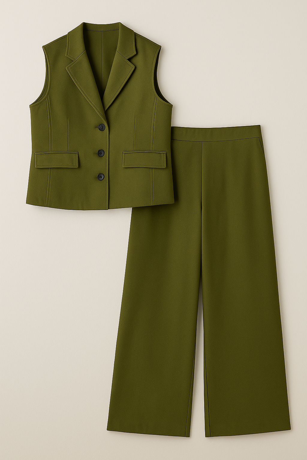 Arianna | Completo Elegante Donna con Gilet Senza Maniche e Pantaloni a Gamba Larga - Verde militare - Complete Outfit dress outfit outfit set - Concept Palermo