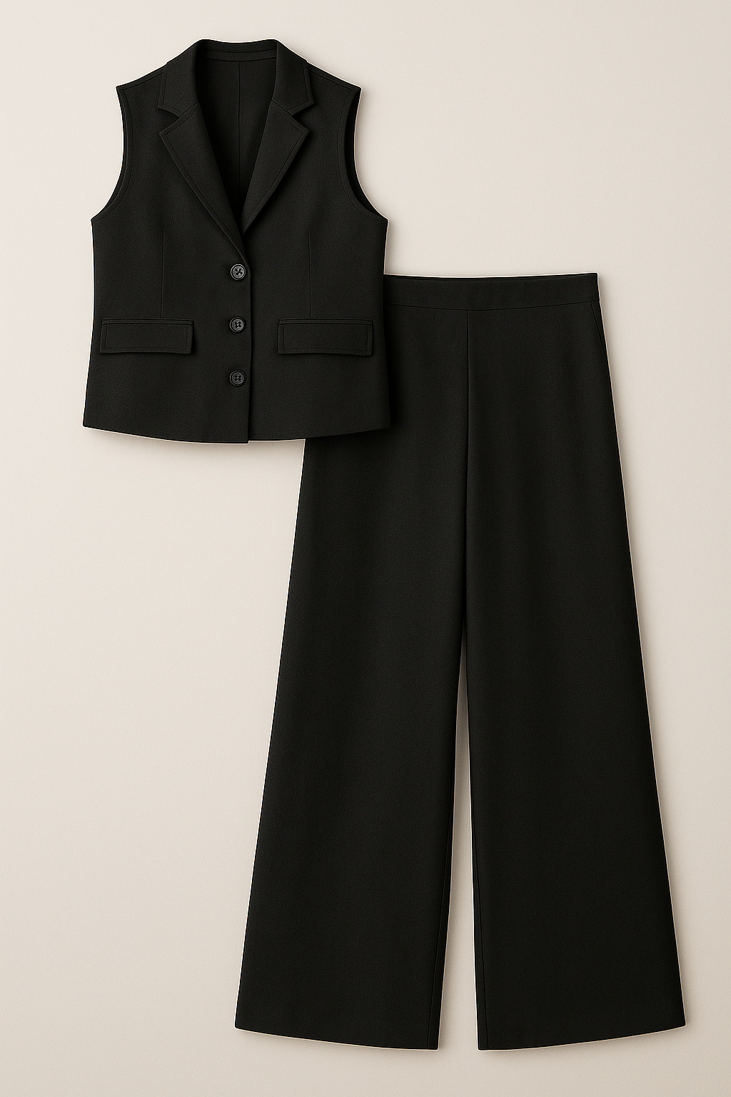Arianna | Completo Elegante Donna con Gilet Senza Maniche e Pantaloni a Gamba Larga - Nero - Complete Outfit dress outfit outfit set - Concept Palermo