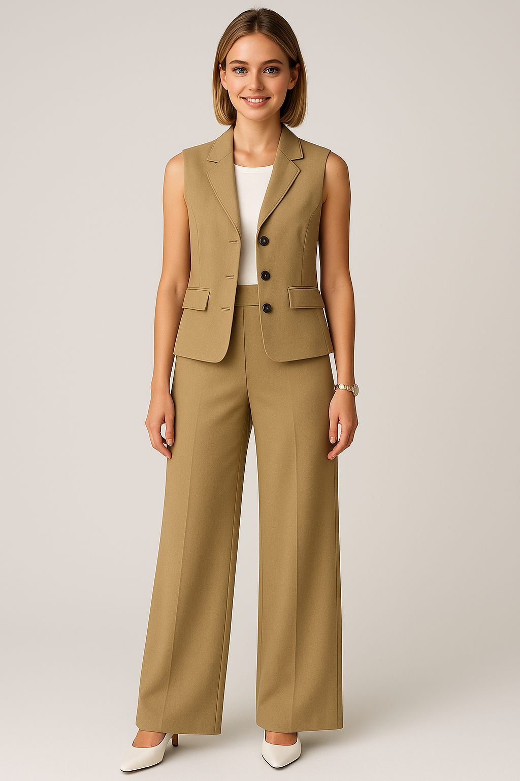 Arianna | Completo Elegante Donna con Gilet Senza Maniche e Pantaloni a Gamba Larga - - Complete Outfit dress outfit outfit set - Concept Palermo