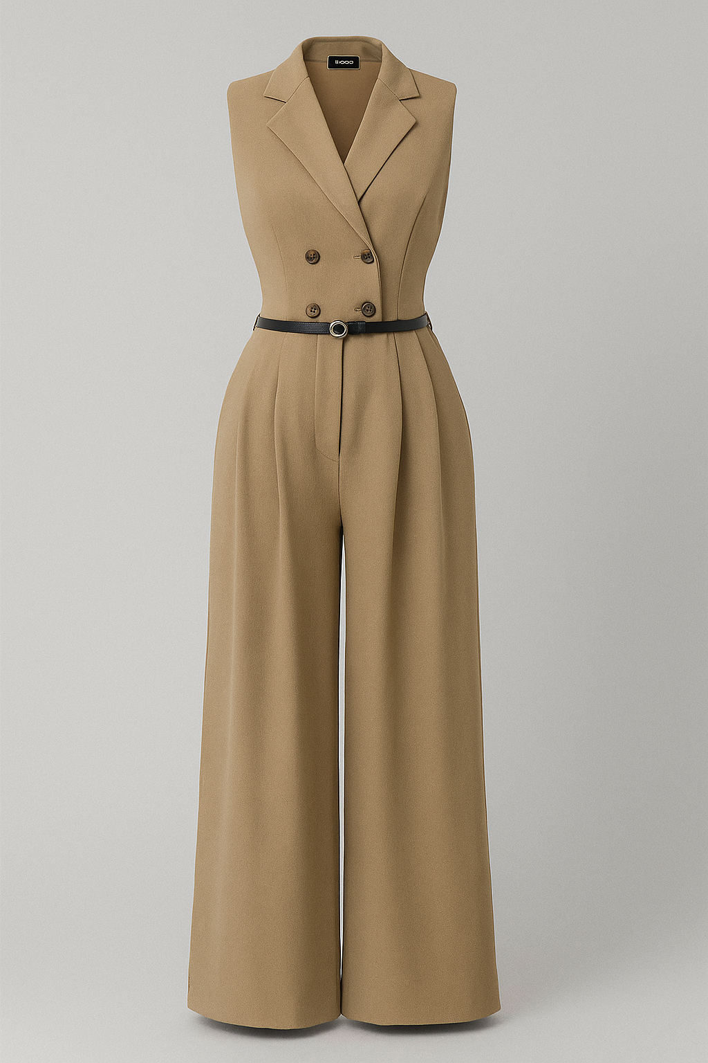 Veronica | Tuta Elegante Senza Maniche con Collo a Revers e Pantaloni a Gamba Larga - Cachi - jumpsuit jumpsuit elegante jumpsuit estivo - Concept Palermo