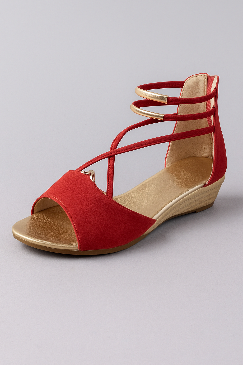 Luna | Sandali Donna con Tacco Basso, Cinturini Incrociati e Dettagli Dorati Eleganti - Rosso - anti-slip sandals breathable sandals casual sandals easy wear sandals elegant sandals fashion sandals flat sandals - Concept Palermo