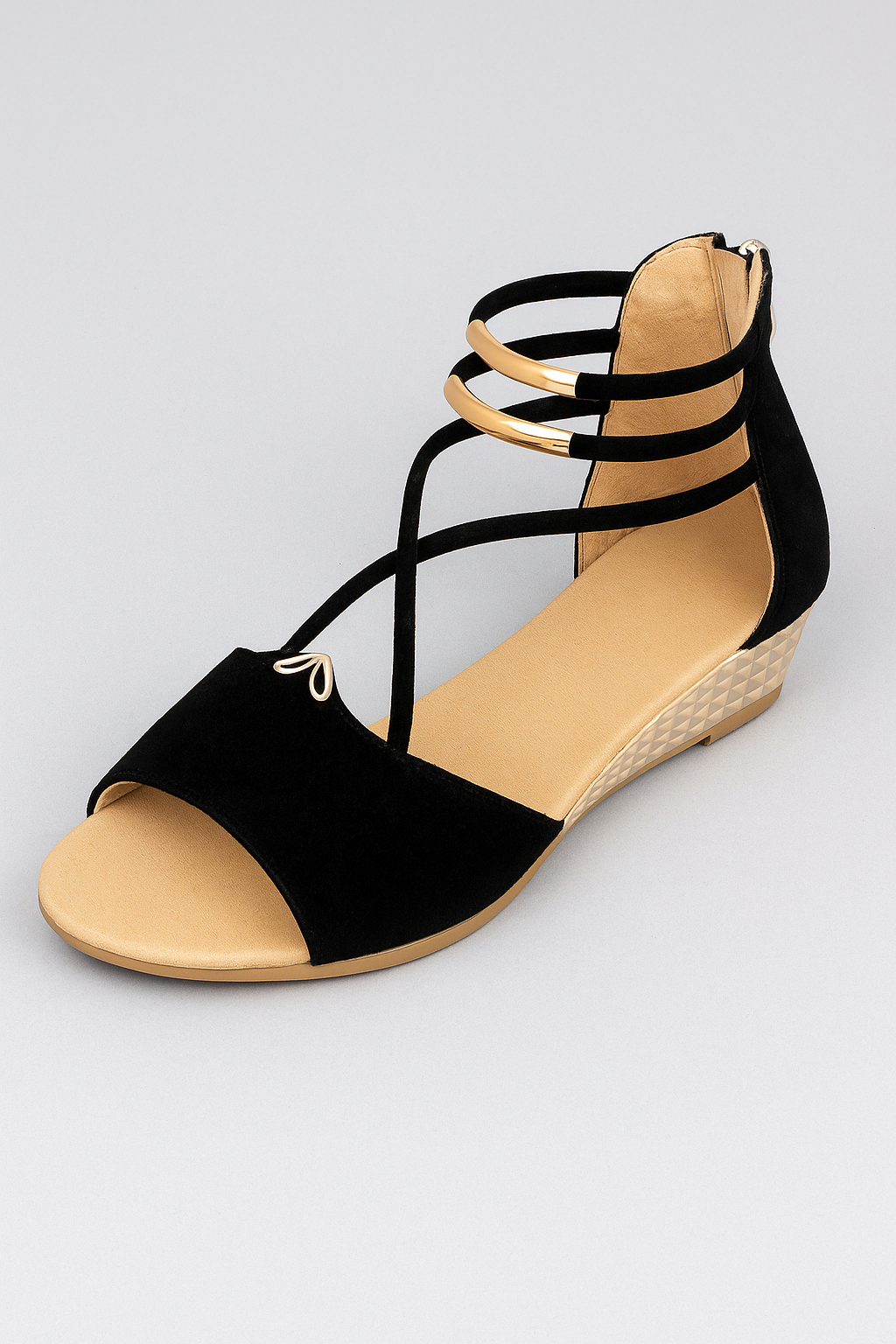 Luna | Sandali Donna con Tacco Basso, Cinturini Incrociati e Dettagli Dorati Eleganti - Nero - anti-slip sandals breathable sandals casual sandals easy wear sandals elegant sandals fashion sandals flat sandals - Concept Palermo