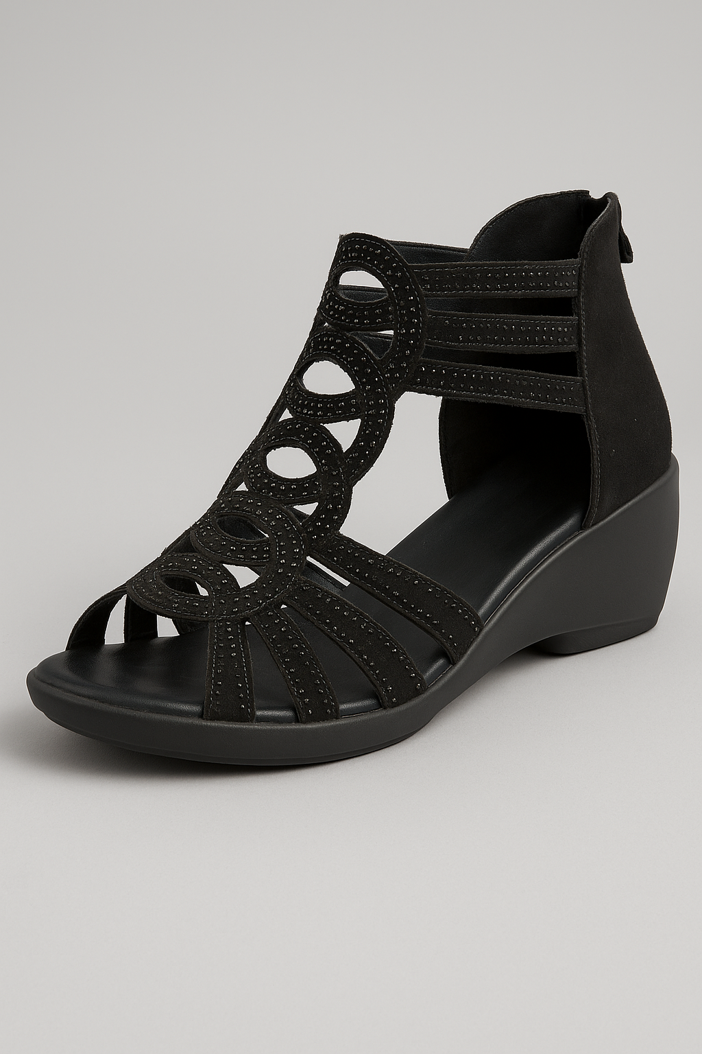 Alma | Sandali Estivi da Donna con Tacco Basso e Motivo Intagliato Elegante - nero - anti-slip sandals breathable sandals casual sandals easy wear sandals elegant sandals fashion sandals flat sandals - Concept Palermo