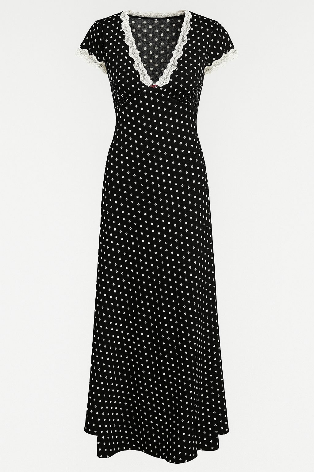 Elsa | Vestito Midi a Pois con Merletto e Fiore Ricamato - Nero - 1688 online black blue cathryn-d cici select clothing coll:dresses coll:vacation coll:weekend_getaway cyy daily dresses ellie hm selected in_six_month joey select joey select2 leisure maxi non-stretch not_low_sales photo_model plain regular regular fit romantic/vintage short sleeve spring summer v-neck vacation white women woven fabric - Concept Palermo